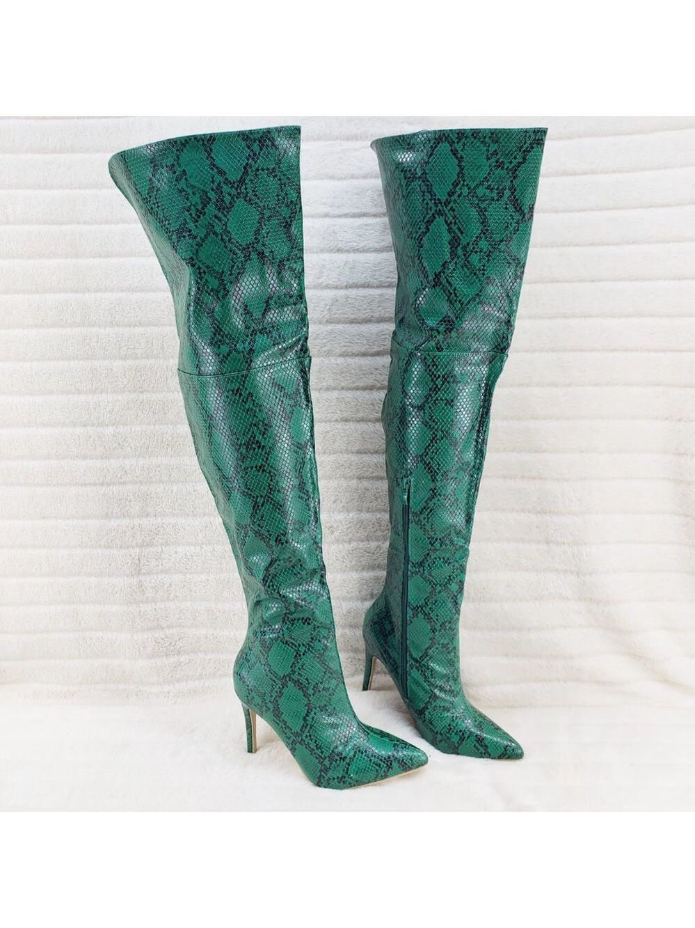 Jade Snake Wide Top Sexy Thigh High Heel Boots - Picture 5 of 11